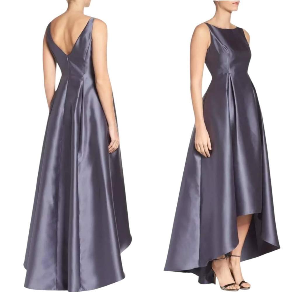 Adrianna Papell Pewter Grey Mikado Hi-Lo Gown sz 8 - Picture 12 of 14